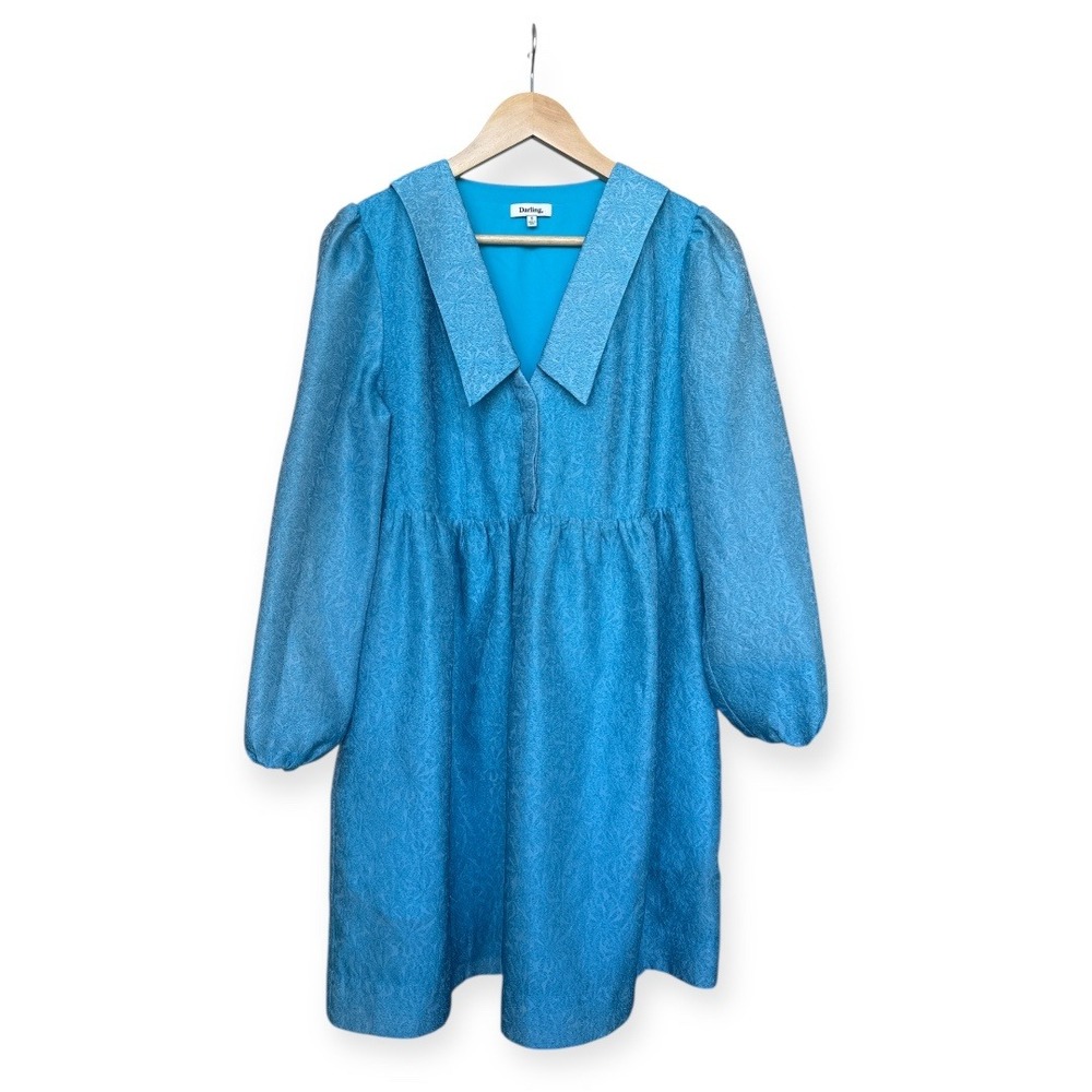 Darling Avenue‎ Dress S Blue Jacquard Babydoll Puffed Sleeve Playful $150 New!